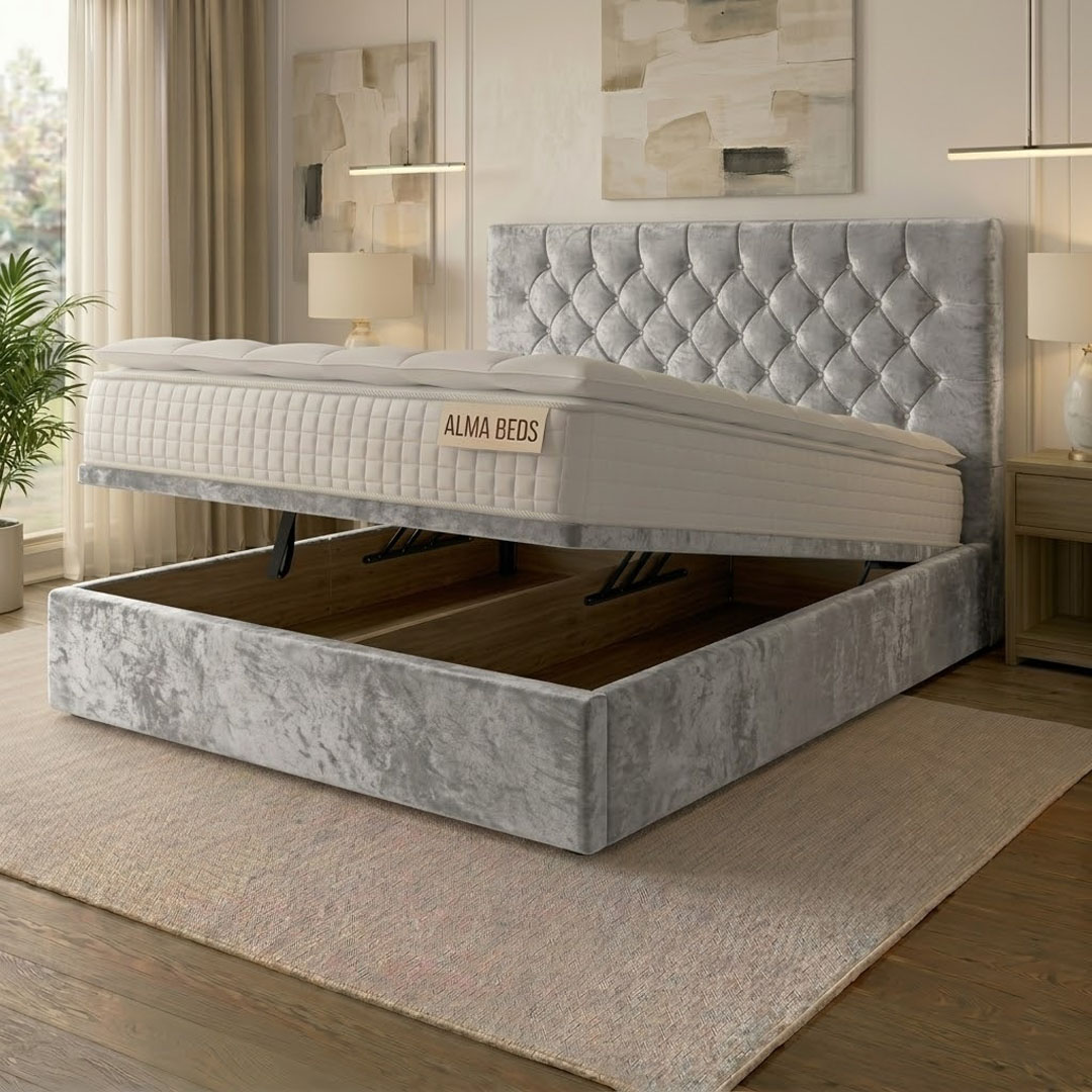 Silver Plush Velvet Seville Chesterfield Ottoman